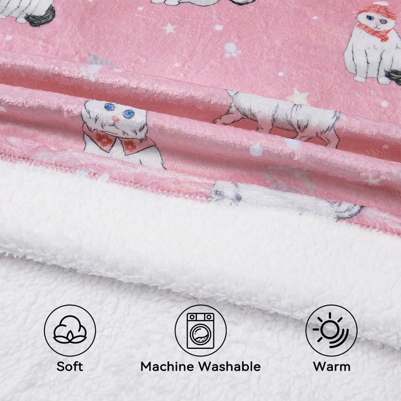 Zando Zando Cat Blanket Hoodie Pink Blanket for Kids Cozy Warm Hooded Blanket for Boys Girls Oversized Wearable Blanket Hoodies Sherpa Blanket Hoodie with Pocket Thick Fleece Sweater Blanket Gift for Teens - Image 2
