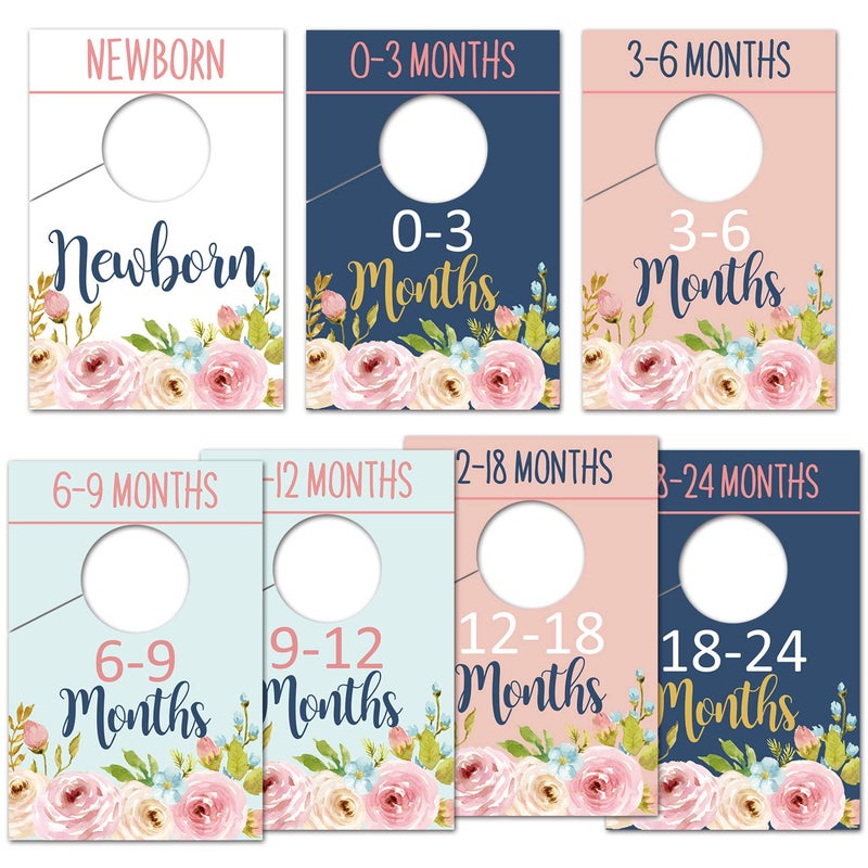 Baby Closet Size Dividers Floral Closet Organizer for Girl Nursery Wardrobe Divider Hangers to Arrange Clothes By Size or Age Newborn Shower Gift 024 Months