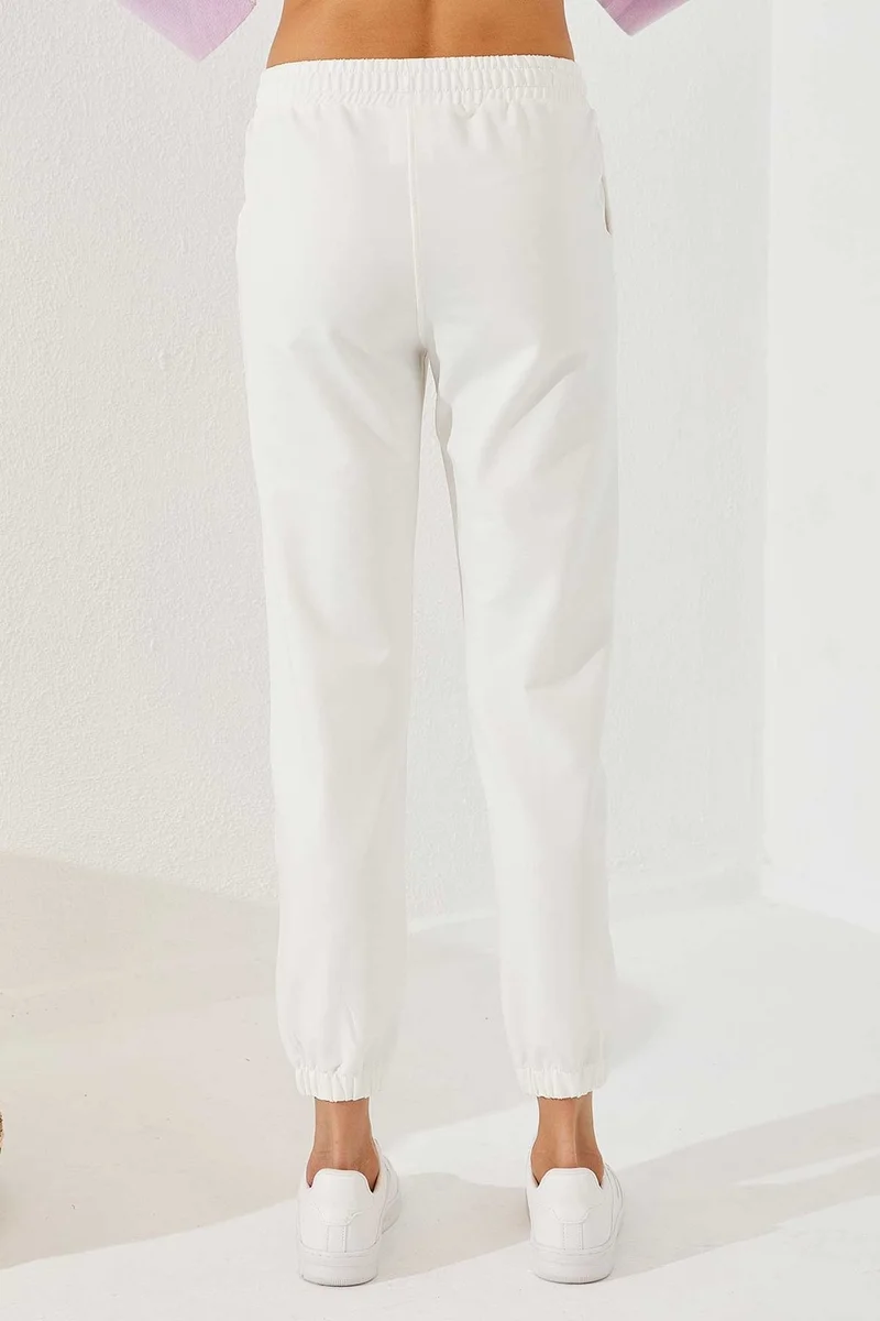 Tommy Life Ecru Women's Letter Embroidered Comfortable Form Elastic Leg Tracksuit ALT-94571