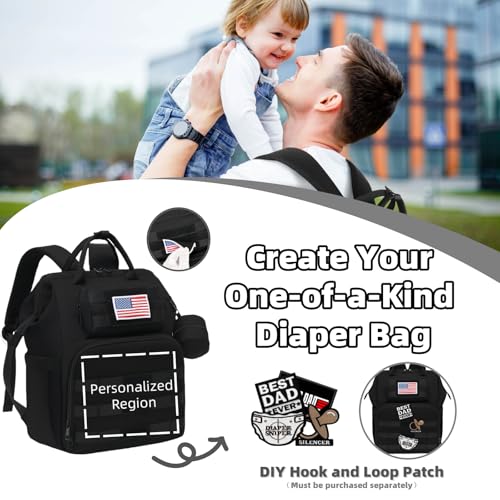 ROSEGIN Diaper Bag Backpack for Dad and Men Large Travel Baby Bag with Changing Pad Pacifier Case Removable Flag Patch Baby Shower Gifts Shadow Black - Image 3