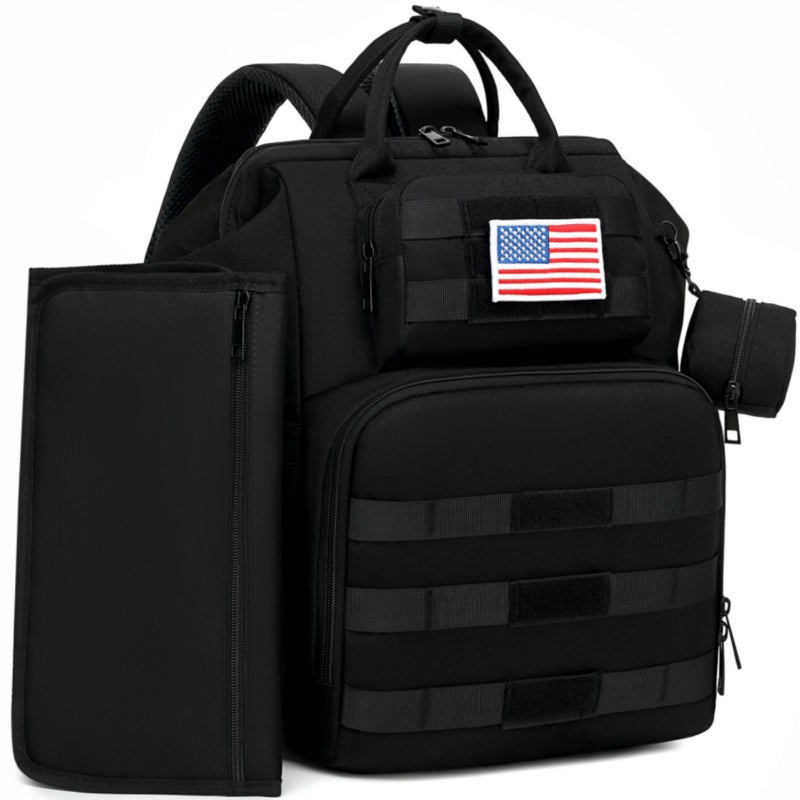 ROSEGIN Diaper Bag Backpack for Dad and Men Large Travel Baby Bag with Changing Pad Pacifier Case Removable Flag Patch Baby Shower Gifts Shadow Black - Image 2