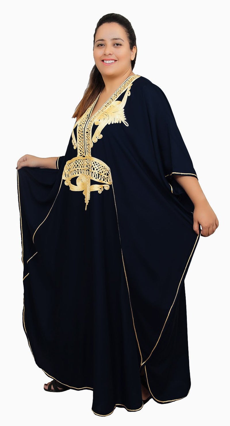 Treasures Of Morocco قفاطين مغربية للنساء بحجم زائد قفطان مصنوع يدويًا مع تطريز XXL إلى 4XL أسود - Image 3