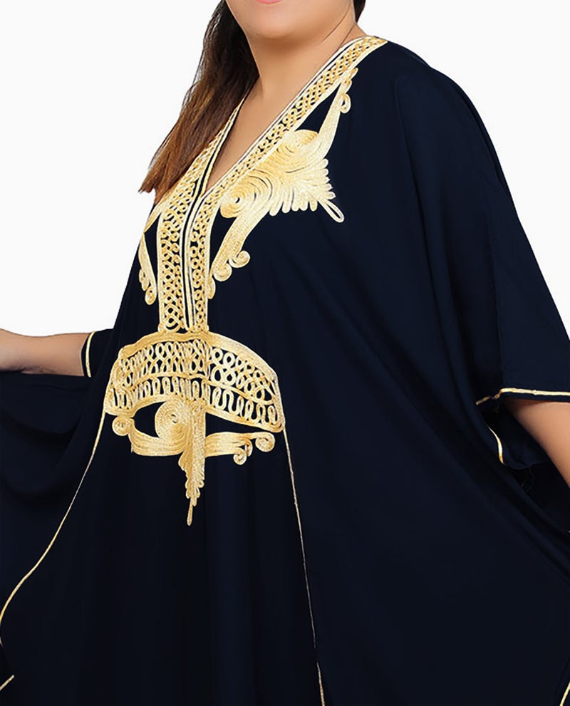 Treasures Of Morocco قفاطين مغربية للنساء بحجم زائد قفطان مصنوع يدويًا مع تطريز XXL إلى 4XL أسود - Image 4