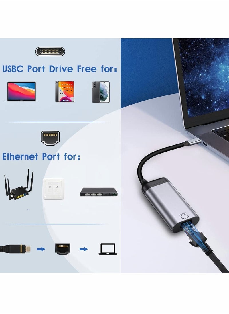 Y&D 4-in 1 USB C to Ethernet Adapter with Port and 65W Power Delivery, Network LAN Converter 10/100/1000 Mbps for MacBook Pro, iPad Pro 2018 Later, Switch  - Image 2