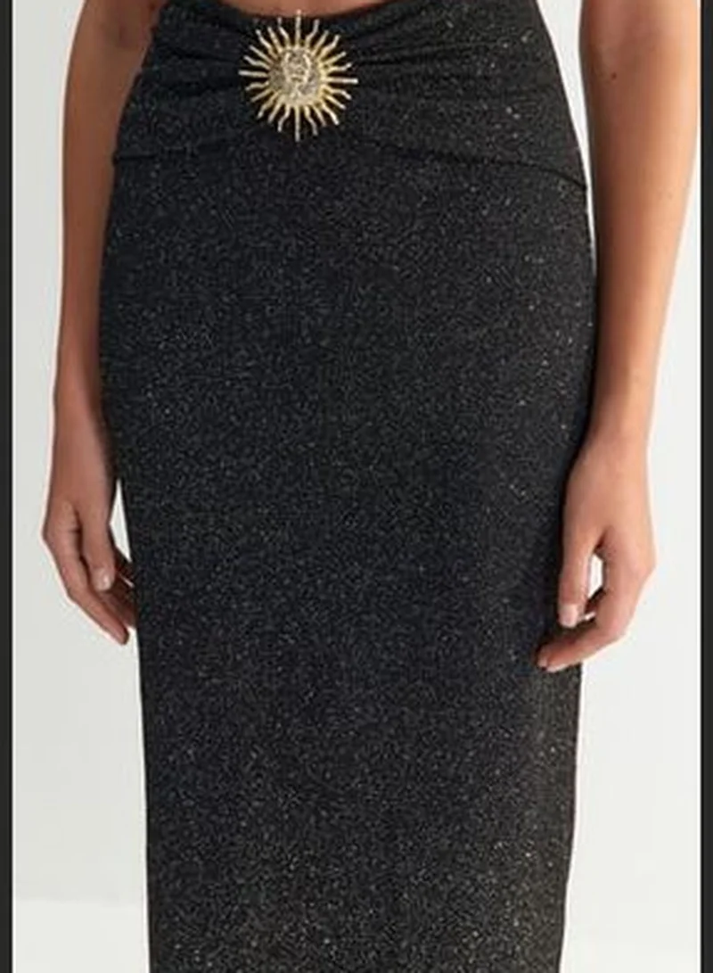 trendyol X Zeynep Tosun Black Sunglasses Glittery Knitted Skirt TCLSS23ET00009.
