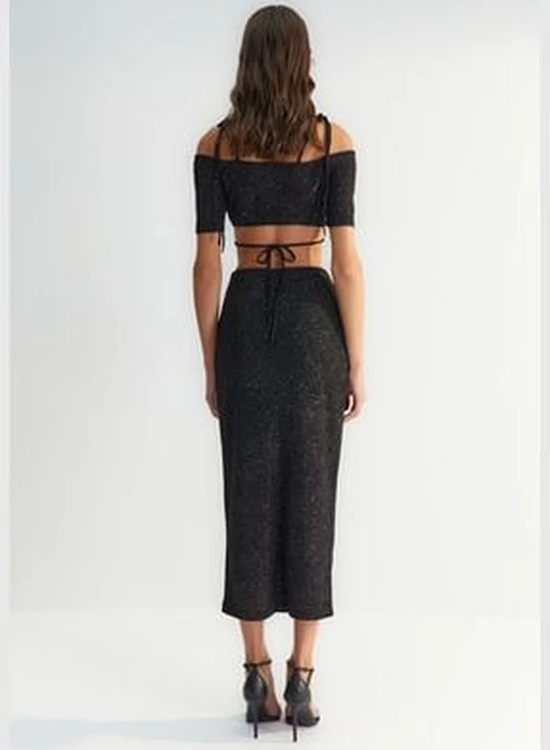 trendyol X Zeynep Tosun Black Sunglasses Glittery Knitted Skirt TCLSS23ET00009.