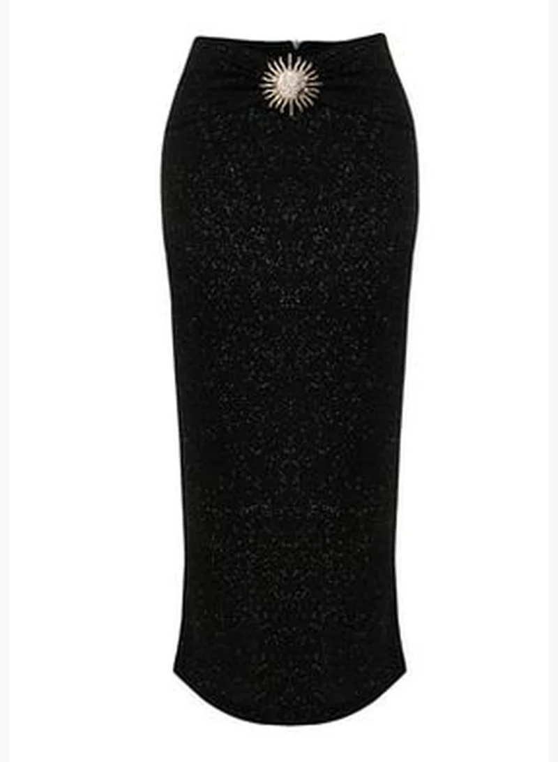 trendyol X Zeynep Tosun Black Sunglasses Glittery Knitted Skirt TCLSS23ET00009.
