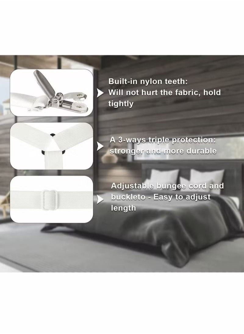Generic Bed Sheet Holder Straps, Adjustable Premium Fitted Suspenders with 6 Way Cross Elastic Bands and Corner Clips, for Bedding Mattress Fasteners(White)  - Image 5