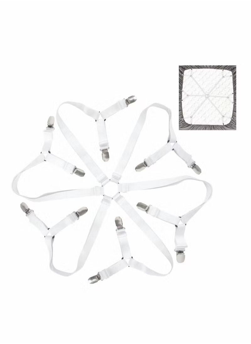 Generic Bed Sheet Holder Straps, Adjustable Premium Fitted Suspenders with 6 Way Cross Elastic Bands and Corner Clips, for Bedding Mattress Fasteners(White)  - Image 1