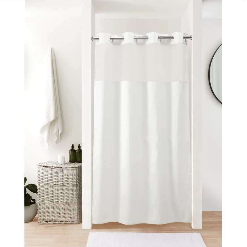 River Dream White Fabric Shower Curtain or Liner with Sheer Window No Liner Included or Needed Machine Washable 54 x 80 inches