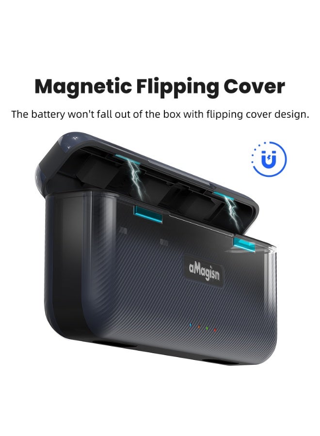 aMagisn شاحن بطارية سريع متوافق مع DJI Action5Pro، بعلبة تخزين، منفذ USB-C PD3.0/2.0، غطاء مغناطيسي، إدارة ذكية للطاقة، وحامل بطاريات وMicroSD - Image 5