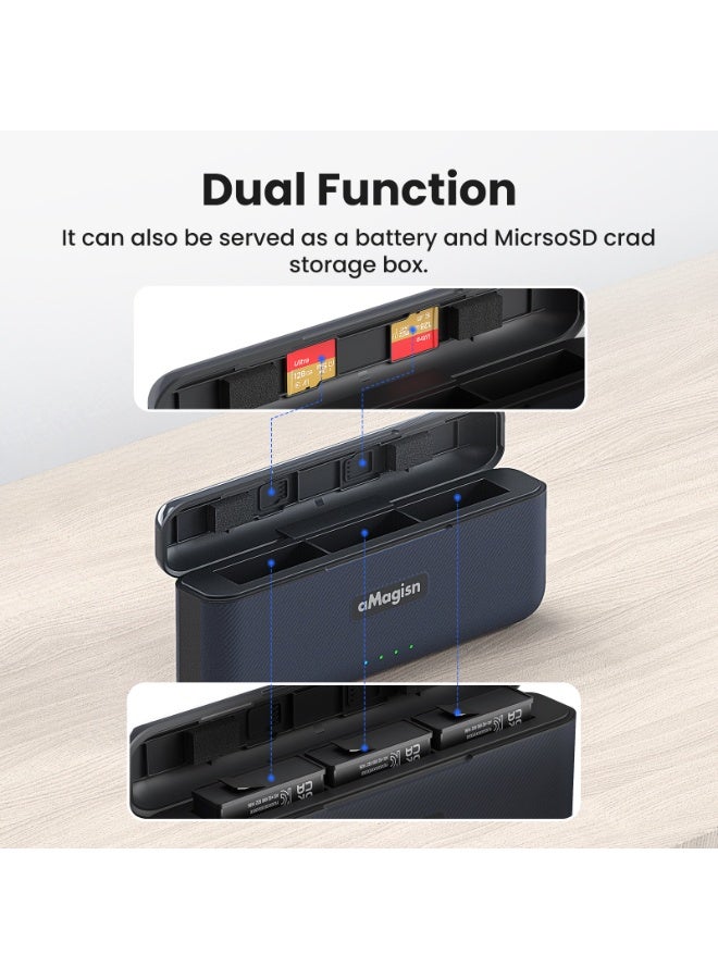 aMagisn شاحن بطارية سريع متوافق مع DJI Action5Pro، بعلبة تخزين، منفذ USB-C PD3.0/2.0، غطاء مغناطيسي، إدارة ذكية للطاقة، وحامل بطاريات وMicroSD - Image 4