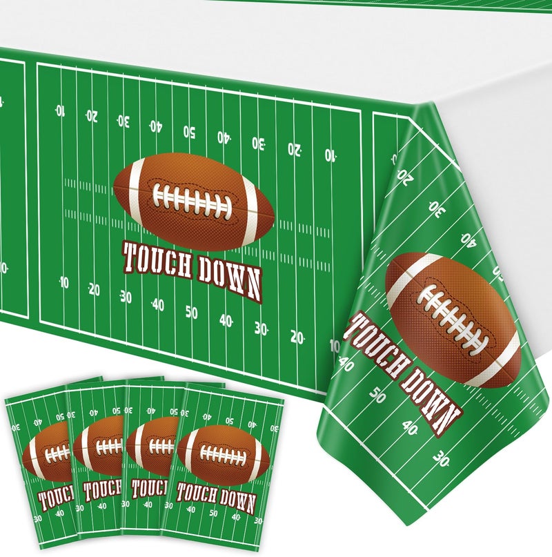 4 Pack Football Themed Tablecloths Disposable Plastic Football Table Cover Supplies Rectangular Game Day Tablecloth Football Field for Tailgate Football Party Decorations 51 X 86 4 Pack