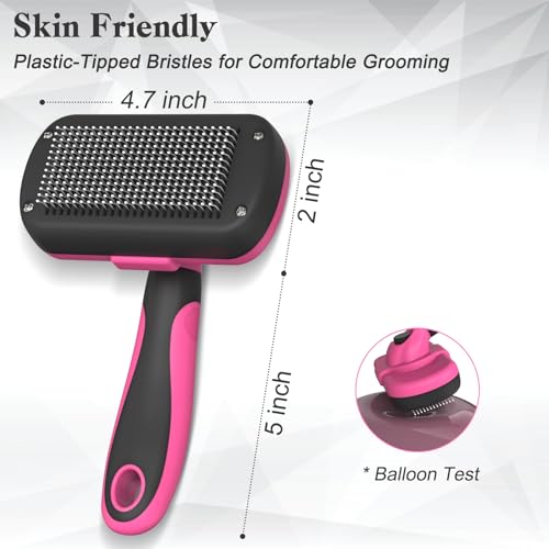 Dipoo Self-Cleaning Pet Grooming Brush - Skin-Friendly Deshedding Tool for Dogs & Cats in Pink, Removes Loose Hair and Tangles - Image 4