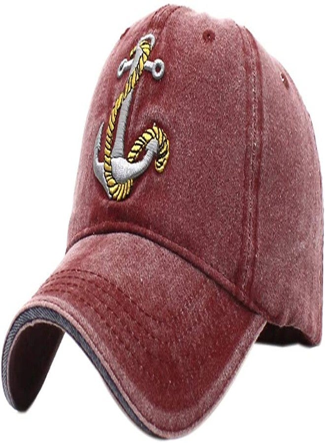 FASHOLIC Anchor Denim Unisex Baseball Caps (Maroon) - Image 1