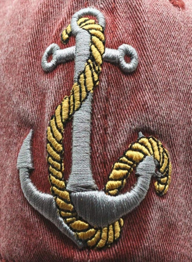 FASHOLIC Anchor Denim Unisex Baseball Caps (Maroon) - Image 5