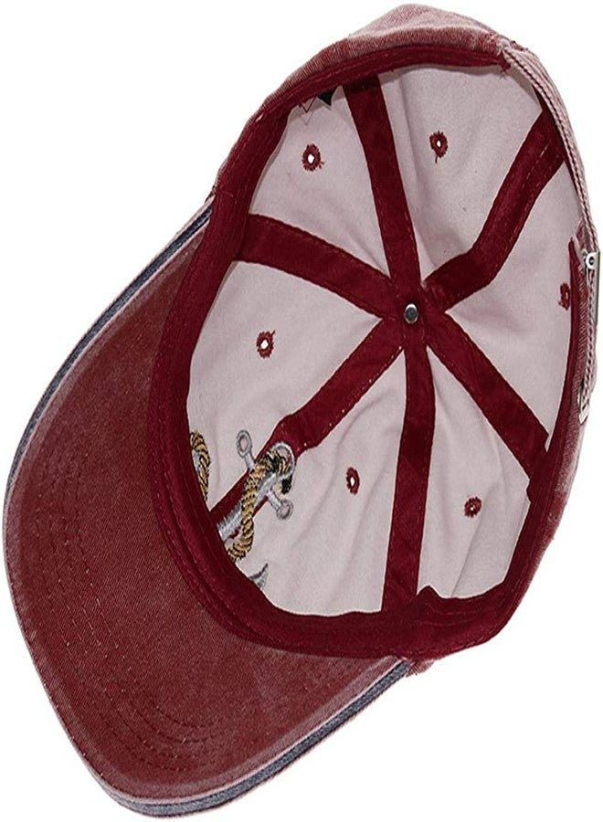 FASHOLIC Anchor Denim Unisex Baseball Caps (Maroon) - Image 4