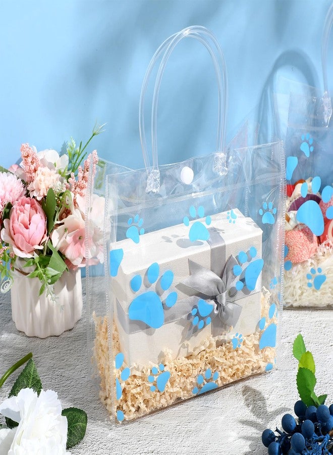 Teling 20 Packs Dog Paw Clear PVC Gift Bags with Handle Reusable Plastic Wrap Tote Bags Transparent for Puppy Pet Treat Party Favor Birthday Wedding Party, 8 x 8 x 3.15 Inch(Blue) - Image 3