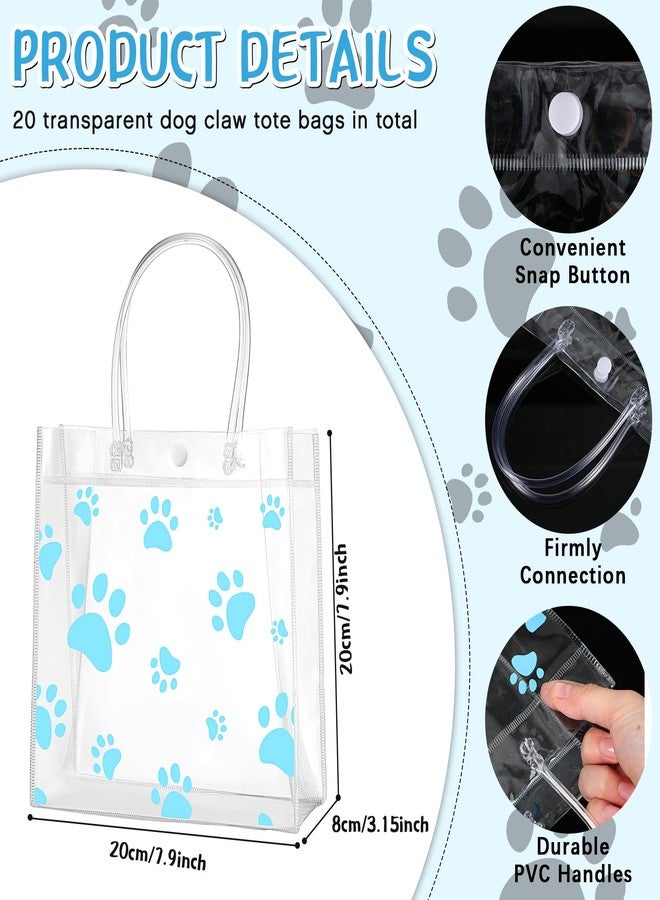 Teling 20 Packs Dog Paw Clear PVC Gift Bags with Handle Reusable Plastic Wrap Tote Bags Transparent for Puppy Pet Treat Party Favor Birthday Wedding Party, 8 x 8 x 3.15 Inch(Blue) - Image 2