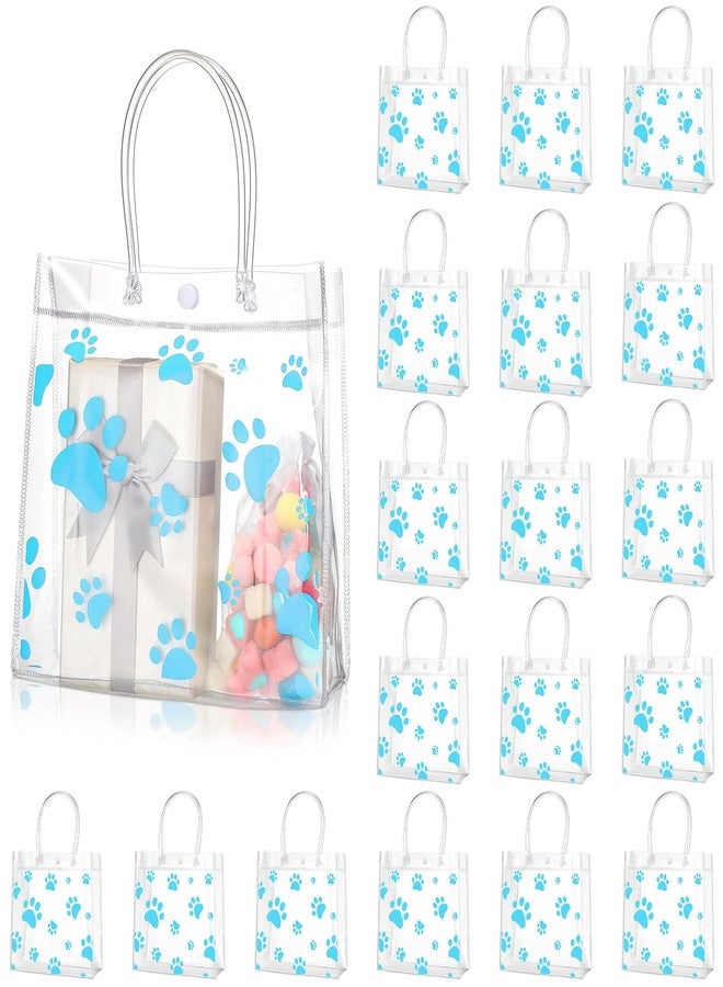 Teling 20 Packs Dog Paw Clear PVC Gift Bags with Handle Reusable Plastic Wrap Tote Bags Transparent for Puppy Pet Treat Party Favor Birthday Wedding Party, 8 x 8 x 3.15 Inch(Blue) - Image 1