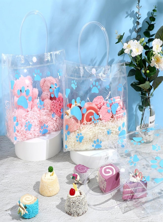 Teling 20 Packs Dog Paw Clear PVC Gift Bags with Handle Reusable Plastic Wrap Tote Bags Transparent for Puppy Pet Treat Party Favor Birthday Wedding Party, 8 x 8 x 3.15 Inch(Blue) - Image 4