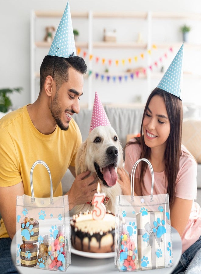 Teling 20 Packs Dog Paw Clear PVC Gift Bags with Handle Reusable Plastic Wrap Tote Bags Transparent for Puppy Pet Treat Party Favor Birthday Wedding Party, 8 x 8 x 3.15 Inch(Blue) - Image 5