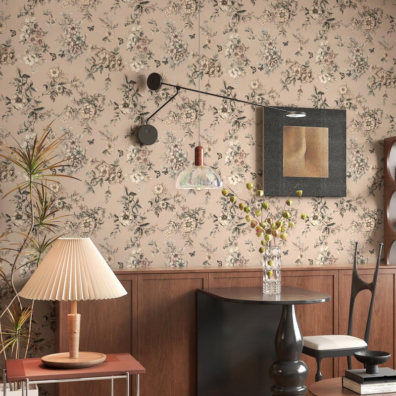 Theper Floral Wallpaper Peel and Stick Wallpaper Boho 17.3"Ã—78.8" Vintage Floral Contact Paper for Cabinets Removable Self Adhesive Wall Paper for Bedroom Butterfly Flower Mural Decor Vinyl Roll - Image 4