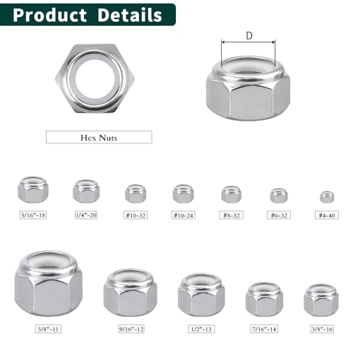 EASTLO 5/16"-18 Nylon Insert Hex Lock Nuts, Allen Hex Drive, 304 Stainless Steel 18-8, Full Thread, Coarse Thread UNC, Pack of 10 - Image 4