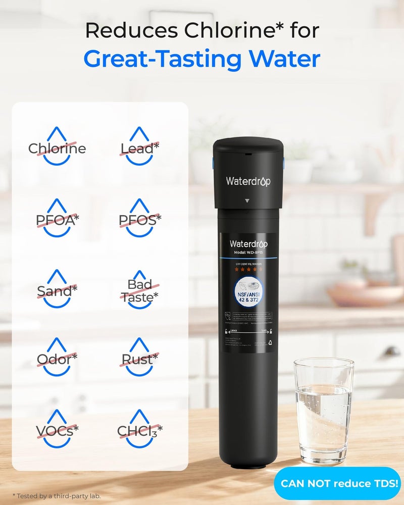 Waterdrop 15UB Under Sink Water Filter, Under Sink Water Filtration System for 2 Years, NSF/ANSI 42 Certified, Reduces PFAS, PFOA/PFOS, Lead, Under Sink Water Filter with Faucet, 19K Gallons - Image 5