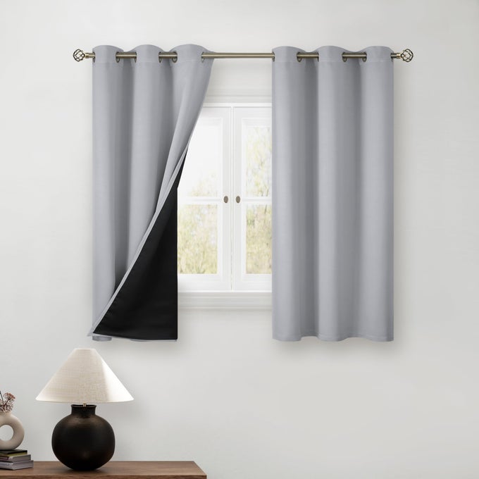 45 INCH CURTAINS FOR BEDROOM SHORT BLACKOUT CURTAINS FOR SMALL WINDOWCAFE THERMAL INSULATED GROMMET DRAPES 2 PANELS EACH 42 INCH WIDE LIGHT GREY