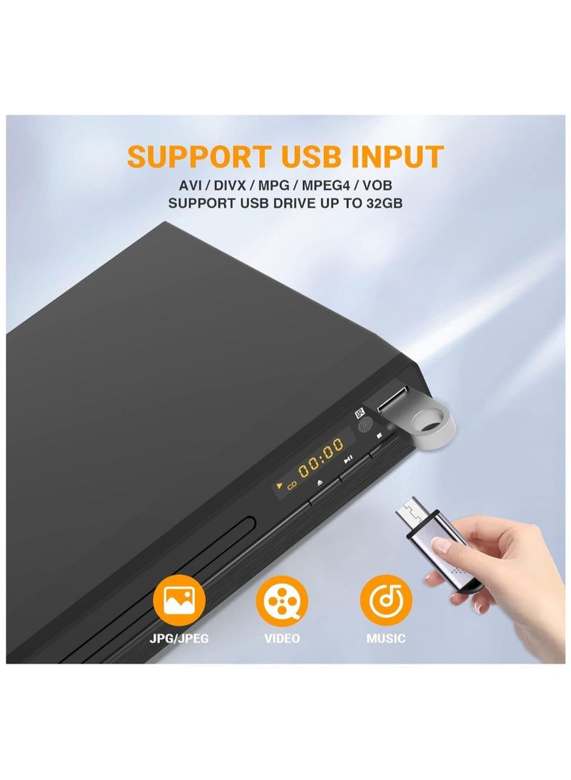 DVD Player, HDMI Region Free DVD Players for Smart TV, 1080P Upscaling, USB Input, HDMI/RCA Output Cable Included, Breakpoint Memory, Built-In PAL/NTSC, CD Players For Home - Image 4