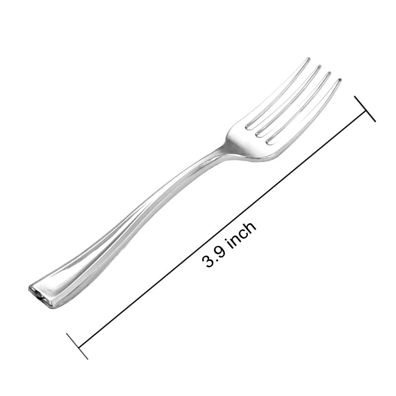 WDF 300 Pieces Silver Plastic Mini Forks 4 Inches Silver Plastic Forks Heavy Duty Plastic Tasting Forks Perfect for Small Appetizers and Desserts - Image 2