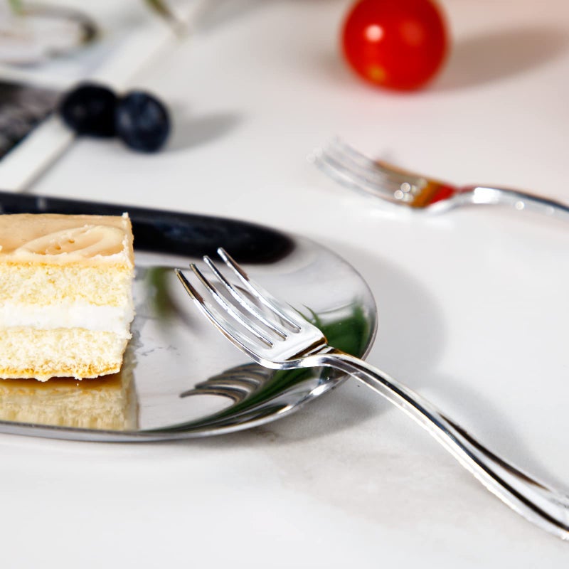 WDF 300 Pieces Silver Plastic Mini Forks 4 Inches Silver Plastic Forks Heavy Duty Plastic Tasting Forks Perfect for Small Appetizers and Desserts - Image 3