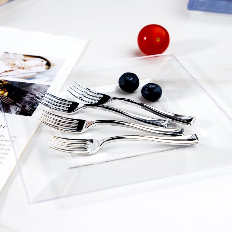 WDF 300 Pieces Silver Plastic Mini Forks 4 Inches Silver Plastic Forks Heavy Duty Plastic Tasting Forks Perfect for Small Appetizers and Desserts - Image 4