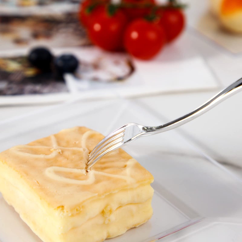 WDF 300 Pieces Silver Plastic Mini Forks 4 Inches Silver Plastic Forks Heavy Duty Plastic Tasting Forks Perfect for Small Appetizers and Desserts - Image 5