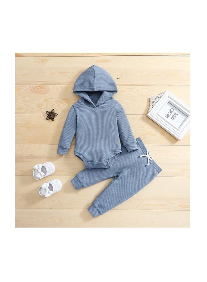 Newborn Unisex Baby Clothes Set Hooded Long Sleeve Bodysuit Stretchy Pants Ribbed Outfits Fall Winter - Image 2