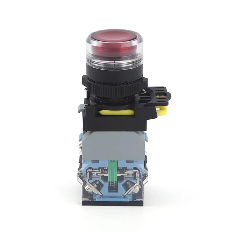 مفتاح ضغط صناعي برأس مسطح بإضاءة LED حمراء 22 مم، بقفل 220 فولت 5 أمبير، 1NO1NC - Image 4