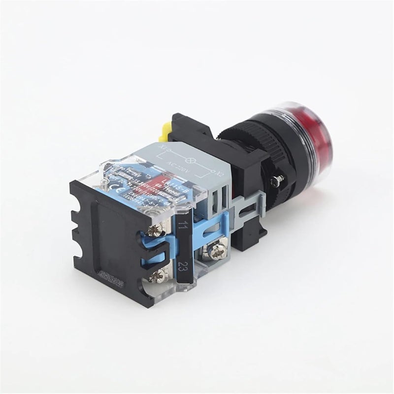 مفتاح ضغط صناعي برأس مسطح بإضاءة LED حمراء 22 مم، بقفل 220 فولت 5 أمبير، 1NO1NC - Image 5