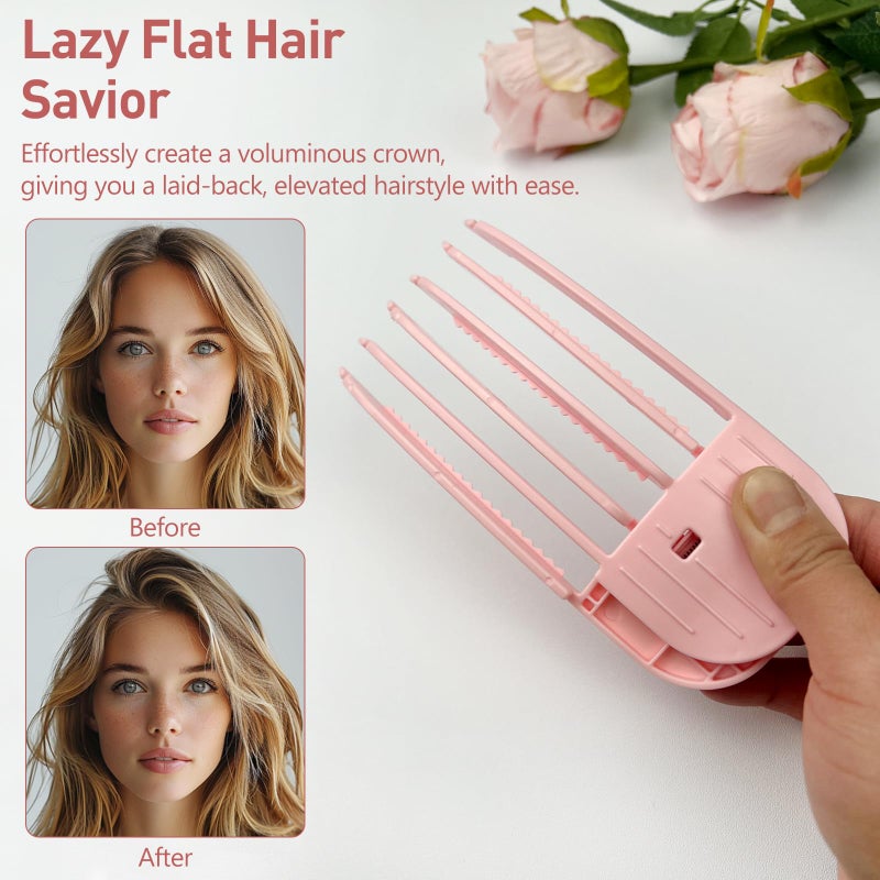 Zoolinn 2PCS Pink Shaping Styling Comb, for Fluffy Bangs, No-Trace Root Lifting Clips, High Crown Volume Tool for Men & Women, Easy Tool - Image 3
