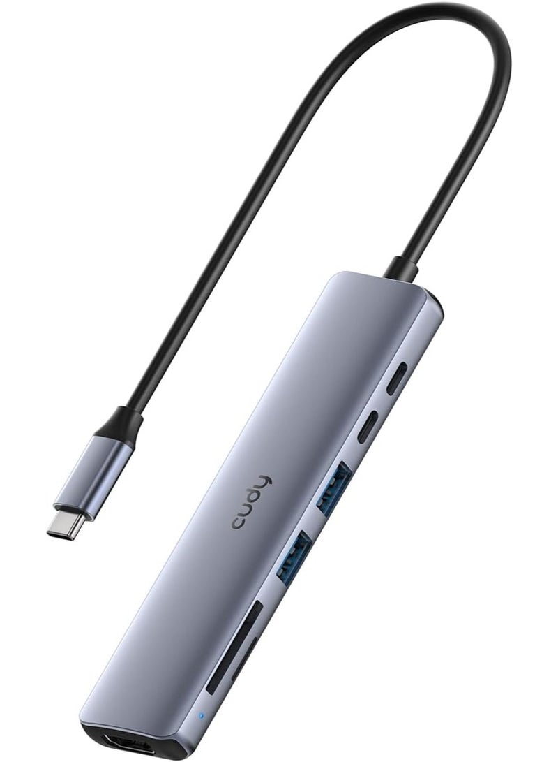 Cudy USB C HUB 7-in-1 Multiport Adapter with 4K HDMI, 1 SD Slot, 1 TF Slot, 2 USB-A 3.2, 1 USB-C 3.2, 100W PD, Compatible with MacBook, Surface, iPad, UH407 - Image 1
