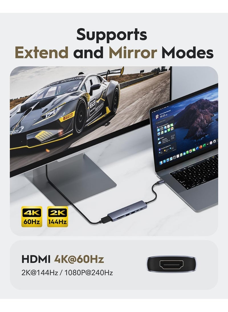 Cudy USB C HUB 7-in-1 Multiport Adapter with 4K HDMI, 1 SD Slot, 1 TF Slot, 2 USB-A 3.2, 1 USB-C 3.2, 100W PD, Compatible with MacBook, Surface, iPad, UH407 - Image 3