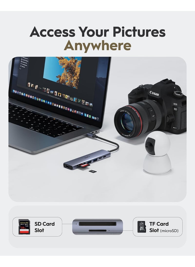 Cudy USB C HUB 7-in-1 Multiport Adapter with 4K HDMI, 1 SD Slot, 1 TF Slot, 2 USB-A 3.2, 1 USB-C 3.2, 100W PD, Compatible with MacBook, Surface, iPad, UH407 - Image 4