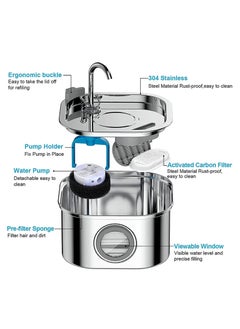 MahMir MahMir Cat Water Fountain,Stainless Steel Pet Fountain with Quiet Pump,3.2L/108oz Large Capacity Pet Water Dispenser Suitable for Indoor Use - Automatic Pet Water Dispenser Bowl - Cat Feeding & Watering Supplies with Water Level Window  - Image 2