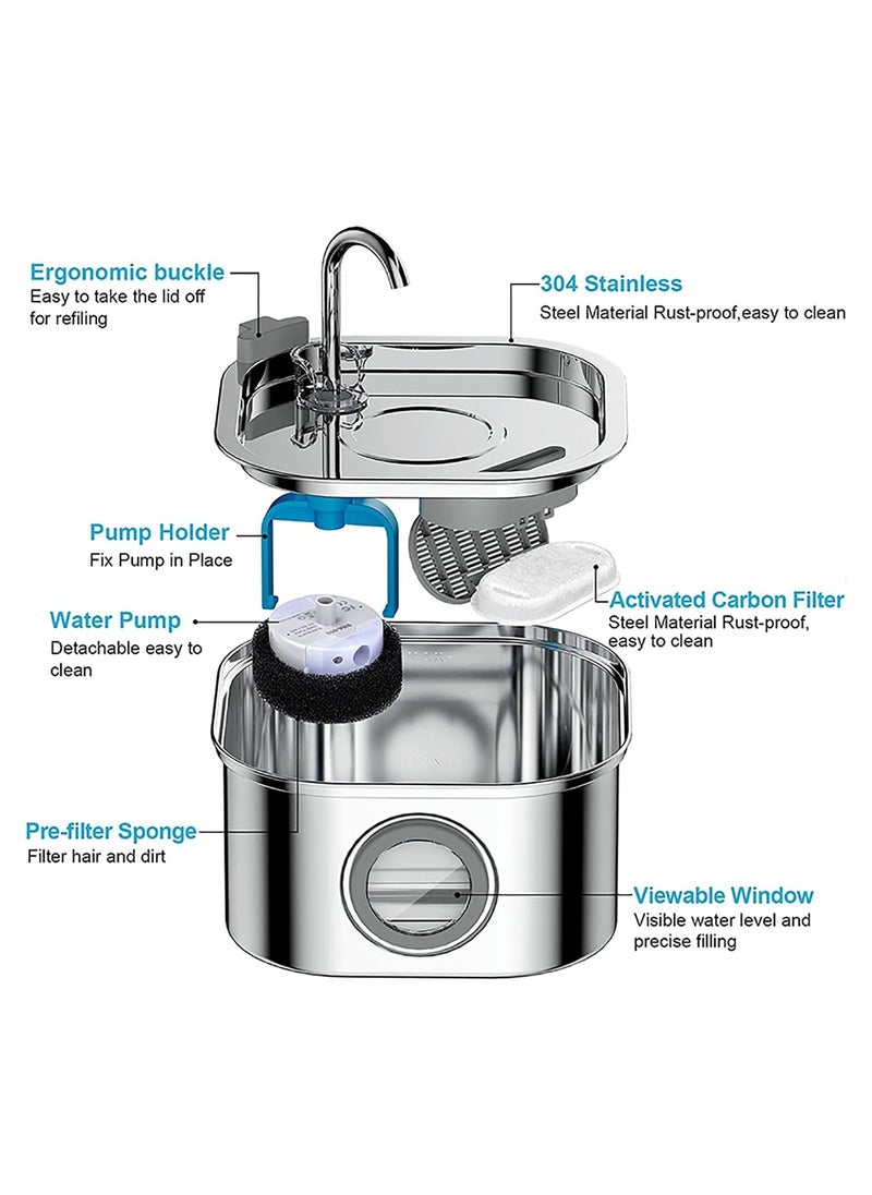 MahMir MahMir Cat Water Fountain,Stainless Steel Pet Fountain with Quiet Pump,3.2L/108oz Large Capacity Pet Water Dispenser Suitable for Indoor Use - Automatic Pet Water Dispenser Bowl - Cat Feeding & Watering Supplies with Water Level Window  - Image 2