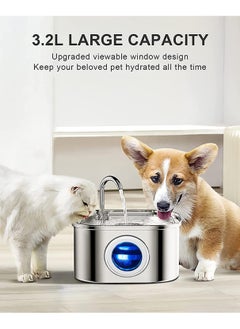 MahMir MahMir Cat Water Fountain,Stainless Steel Pet Fountain with Quiet Pump,3.2L/108oz Large Capacity Pet Water Dispenser Suitable for Indoor Use - Automatic Pet Water Dispenser Bowl - Cat Feeding & Watering Supplies with Water Level Window  - Image 3