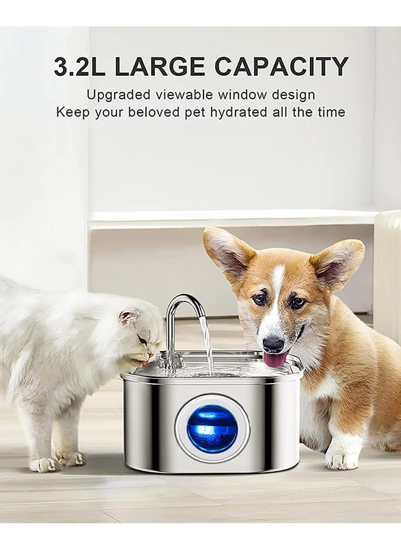 MahMir MahMir Cat Water Fountain,Stainless Steel Pet Fountain with Quiet Pump,3.2L/108oz Large Capacity Pet Water Dispenser Suitable for Indoor Use - Automatic Pet Water Dispenser Bowl - Cat Feeding & Watering Supplies with Water Level Window  - Image 3