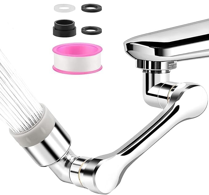 PIPULSE 1080 Two Gear Extension Faucet Aerator Universal Rotating Big Angle Swivel Splash Filter with Dual Sprayer Modes for Bathroom Steel Sink Versatile Water Outlet Extender - Image 1