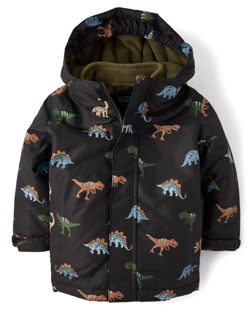 The Children's Place,Baby Boys,and Toddler Heavy 3 in 1 Winter Jacket, Wind Water-Resistant Shell, Fleece Inner,Dino Black,3 Years - Image 1