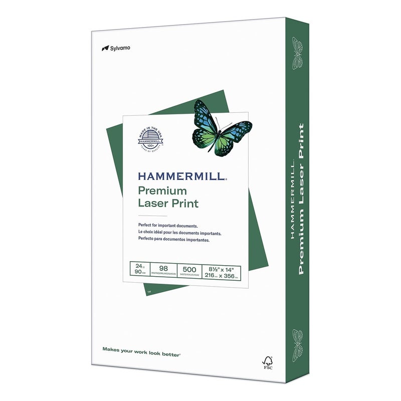 Hammermill Printer Paper Premium Laser Print 24 lb 85 x 141 Ream 500 Sheets 98 Bright Made in the USA 104612