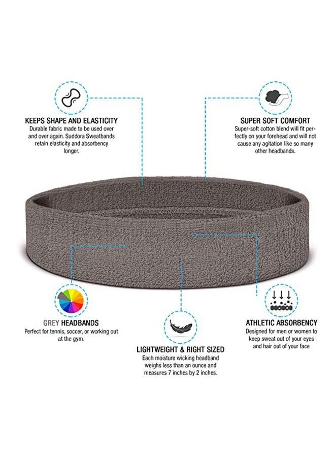 Grey Headband/Wristband Set - Sports Sweatbands for Head and Wrist